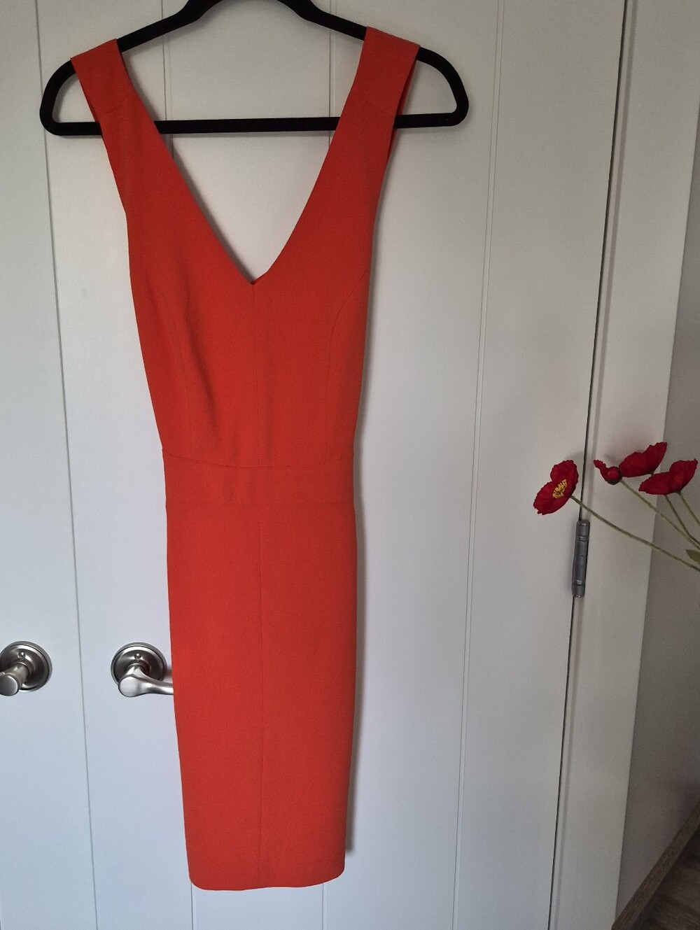 Banana Republic Red Orange Sheath Midi Dress Size 4 V-Neck